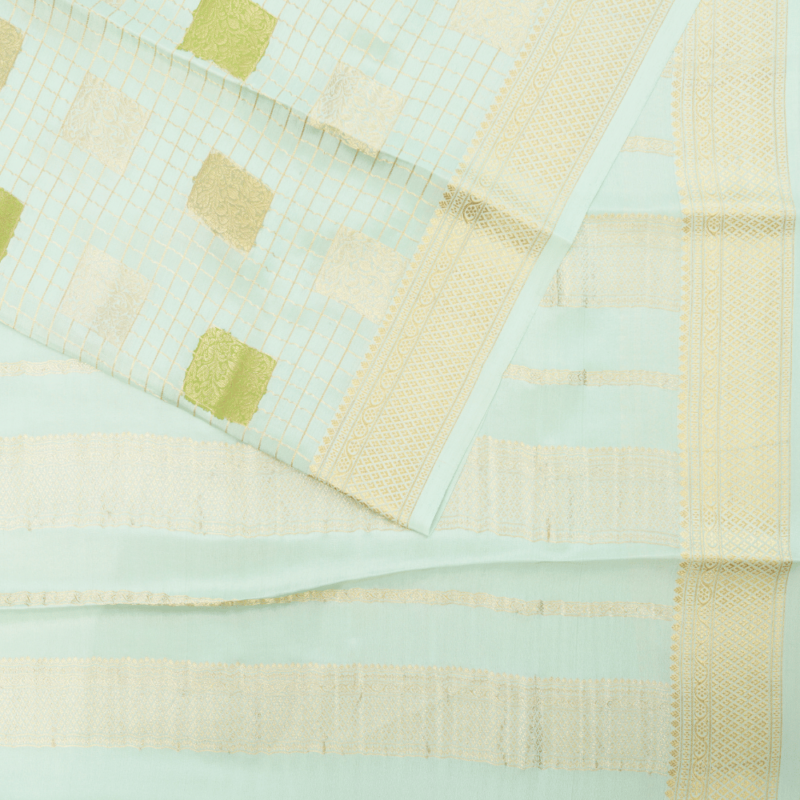 Pure mysore crepe checks meena weaving with hnd paint highlighted silk saree - Image 2