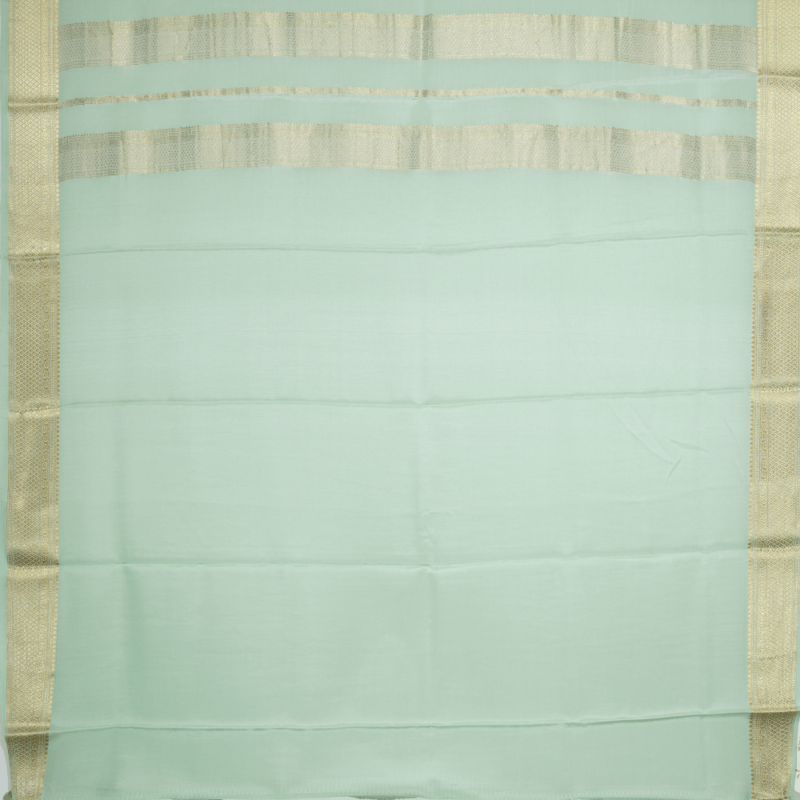 Pure mysore crepe checks meena weaving with hnd paint highlighted silk saree - Image 3