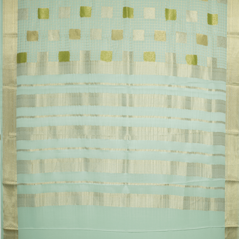 Pure mysore crepe checks meena weaving with hnd paint highlighted silk saree - Image 4